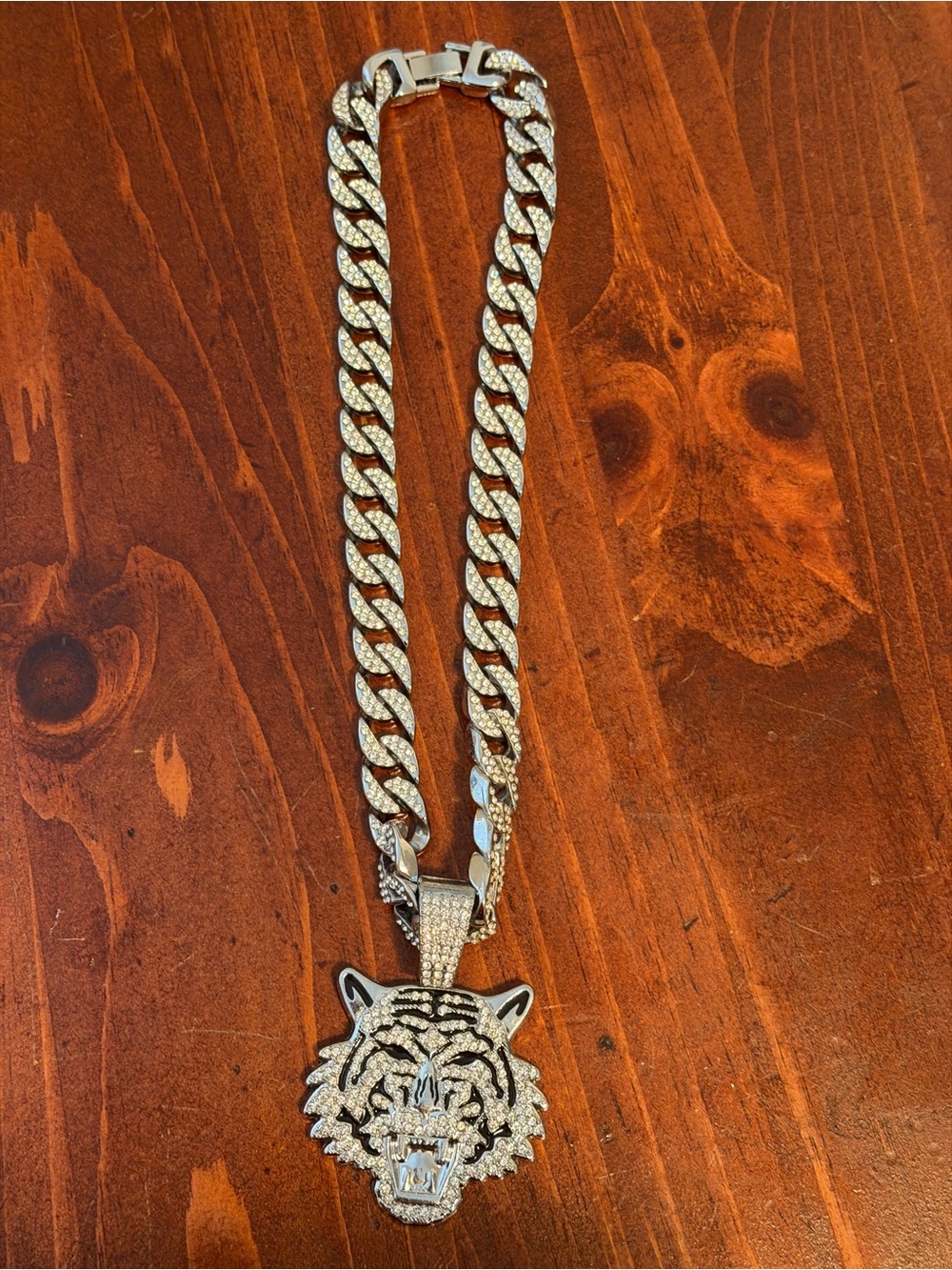 Tiger Cuban Link Rhinestone Pendant Necklace